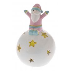 Χριστουγεννιάτικη Μπάλα Κεραμική Λευκή με Λαμπάκι Άγιος Βασίλης (13cm)